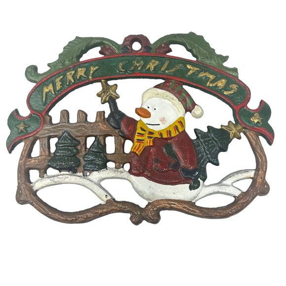 Vintage Cast Iron Christmas Trivets Santa Claus Reindeer Snowman - Picture 4 of 7